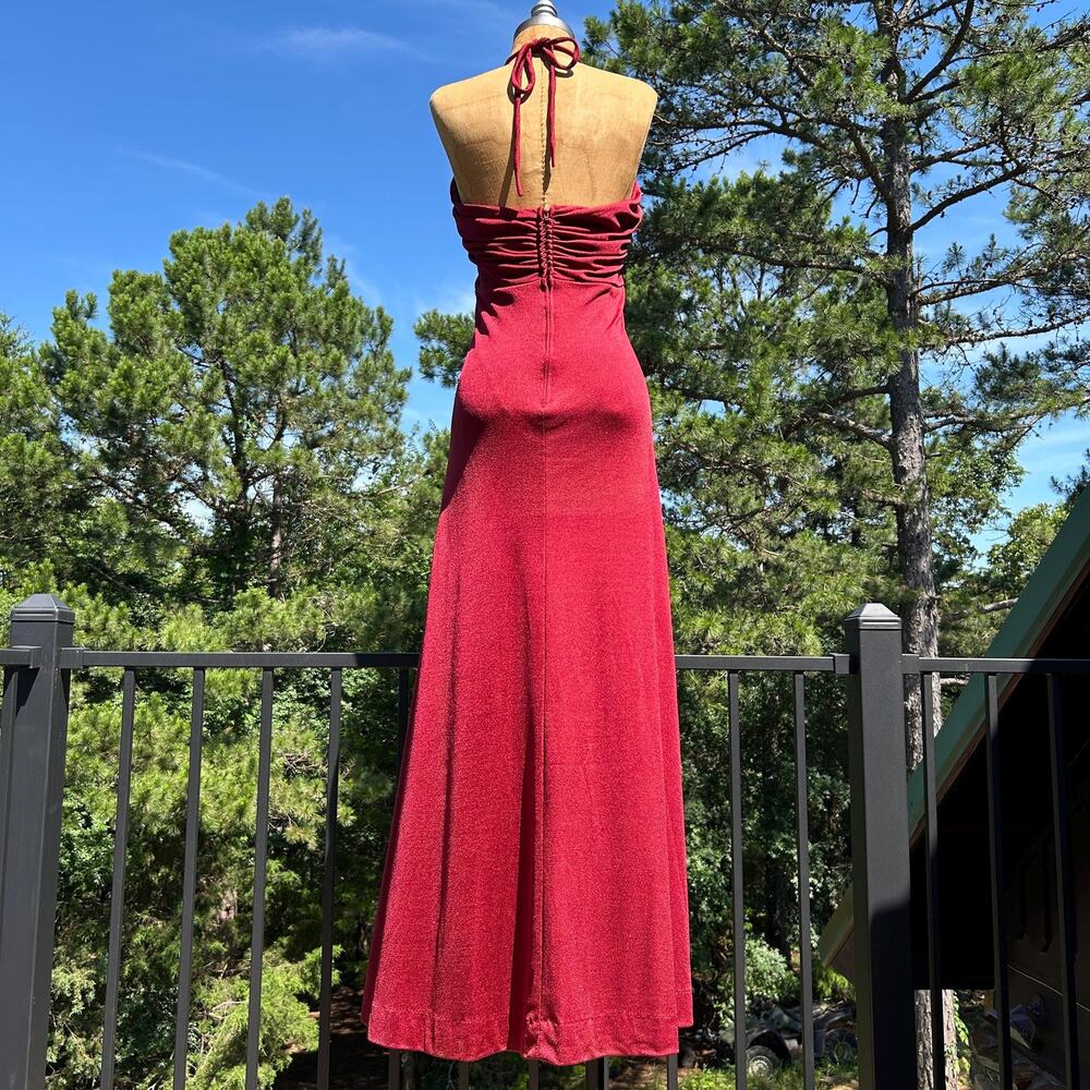Vintage 70s Rusty Red Draped Gathered Grecian Empire Waist Flowy Maxi Dress S - Picture 5 of 8